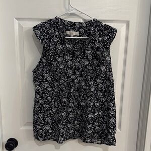 LOFT Black and White Floral Blouse